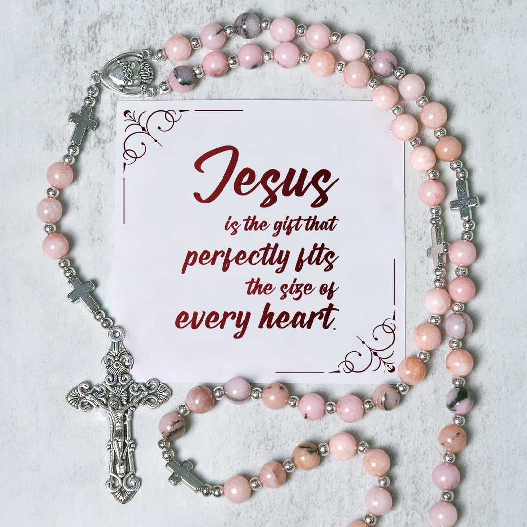 Christianartworkshop PRAYERFUL FAITH:Handmade Pink Round Beads Rosary with Gift Card - Jesus is the Gift - image 1