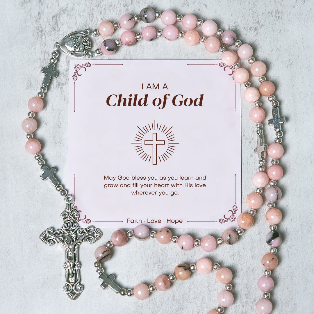 Christianartworkshop PRAYERFUL FAITH:Handmade Pink Round Beads Rosary with Gift Card - Child of God - image 0