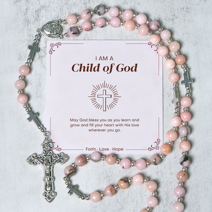Christianartworkshop PRAYERFUL FAITH:Handmade Pink Round Beads Rosary with Gift Card - Child of God - image 0