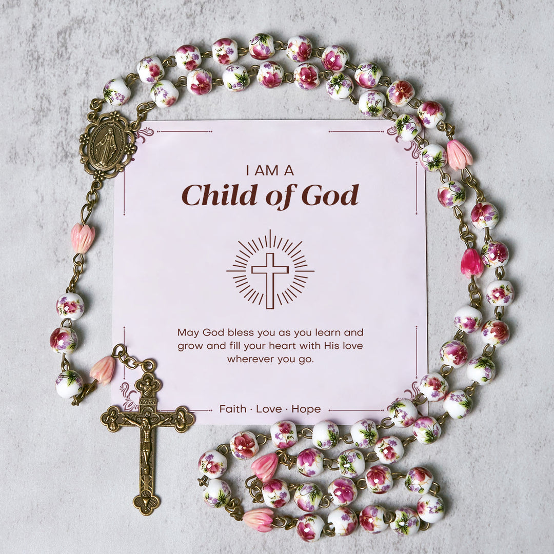 Christianartworkshop PRAYERFUL FAITH: Handmade Flower Resin Beads Rosary with Gift Card - Child of God - image 1