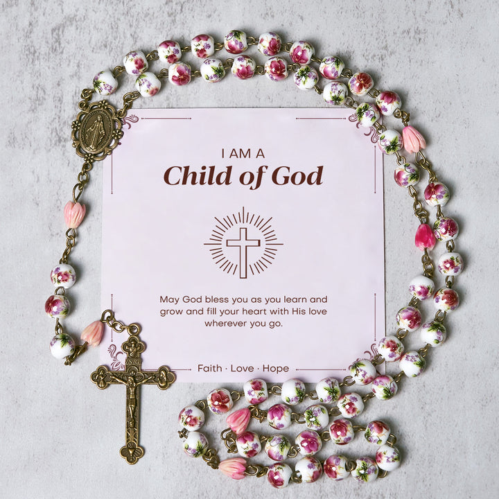 Christianartworkshop PRAYERFUL FAITH: Handmade Flower Resin Beads Rosary with Gift Card - Child of God - image 1