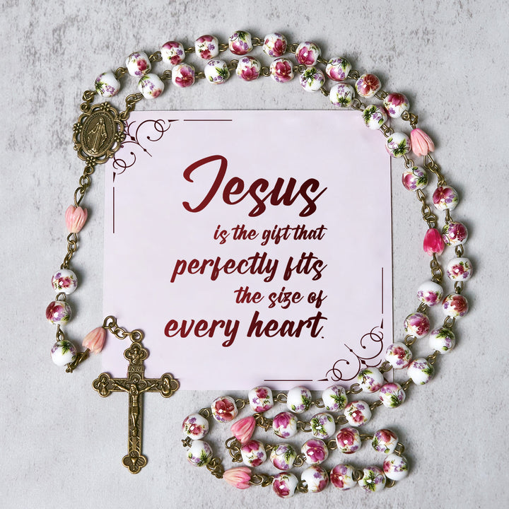 Christianartworkshop PRAYERFUL FAITH: Handmade Flower Resin Beads Rosary with Gift Card - Jesus is the Gift - image 2