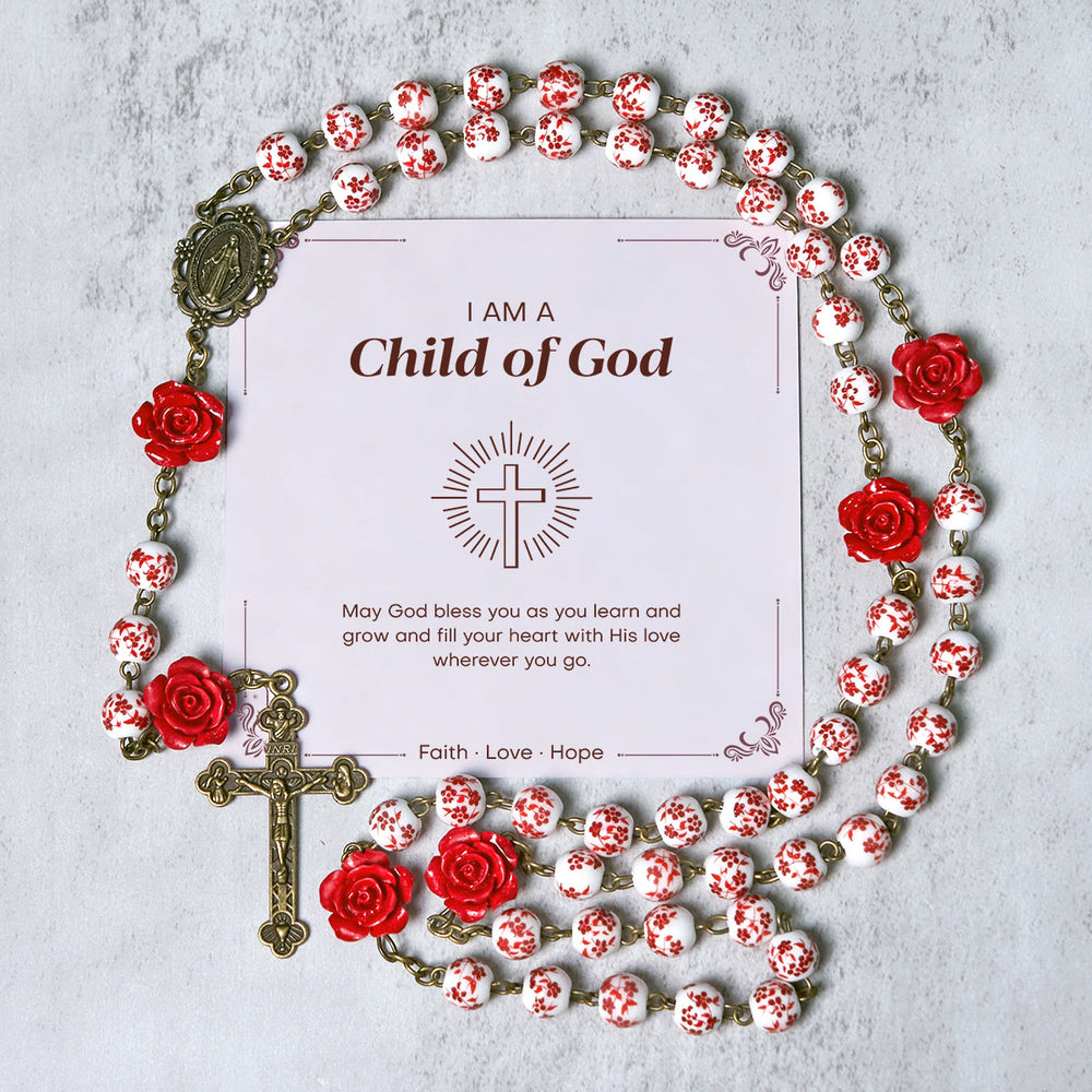 Christianartworkshop PRAYERFUL FAITH:Handmade Rose Cinnabar Beads Rosary with Gift Card - Child of God - image 1
