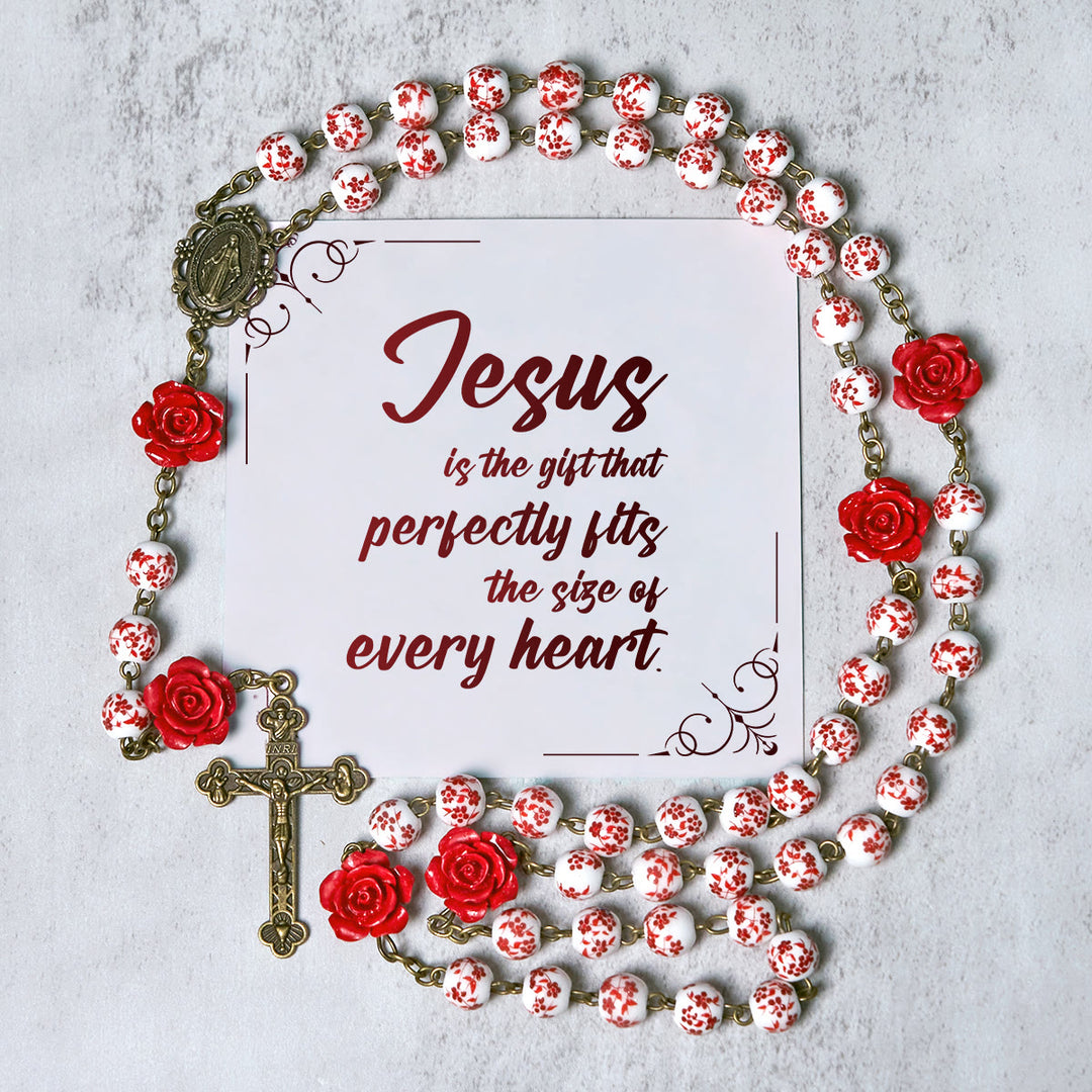 Christianartworkshop PRAYERFUL FAITH:Handmade Rose Cinnabar Beads Rosary with Gift Card - Jesus is the Gift - image 0