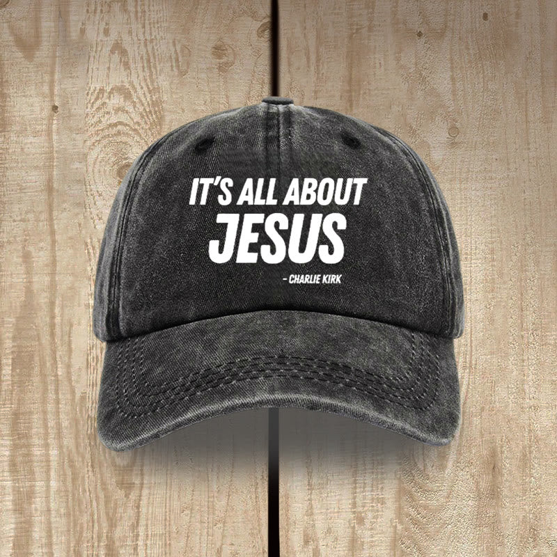 Christianartworkshop It's All About Jesus Inspired Patriotic Washed Hat - Black - image 3