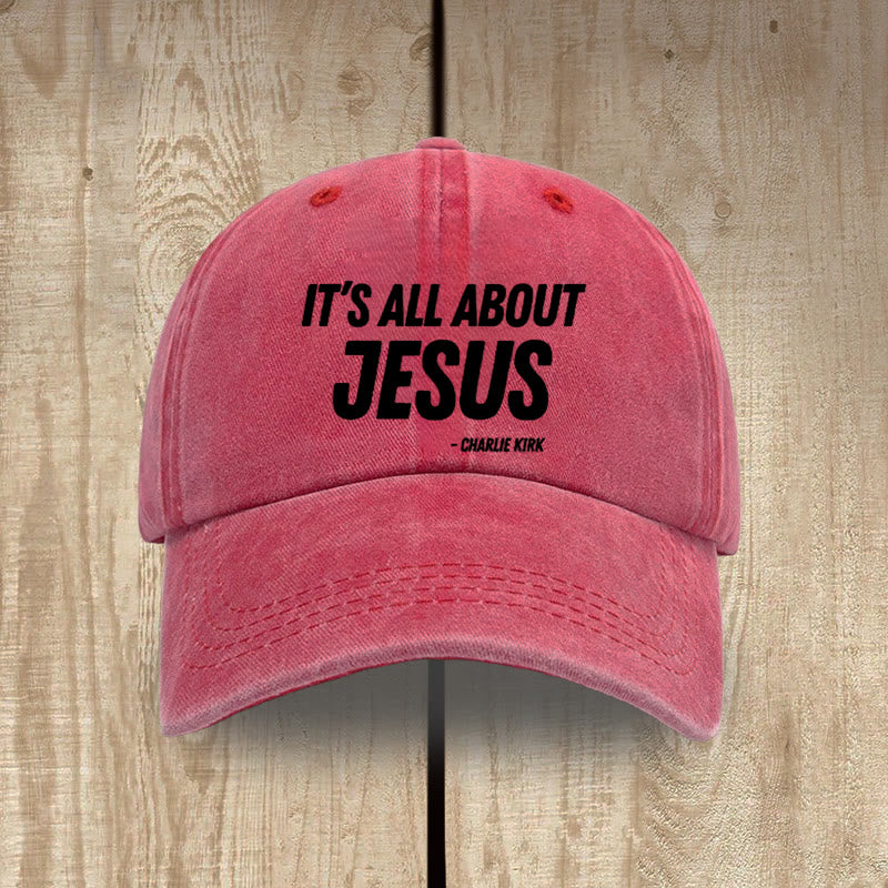 Christianartworkshop It's All About Jesus Inspired Patriotic Washed Hat - Red - image 25