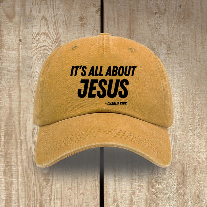 Christianartworkshop It's All About Jesus Inspired Patriotic Washed Hat - Yellow - image 27