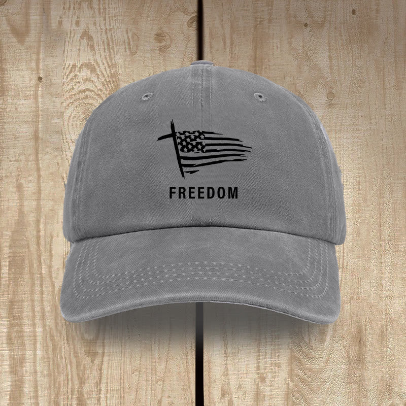 Christianartworkshop Adjustable Cross and FREEDOM Emblem Headwear Washed Hat - Grey - image 6
