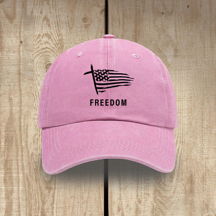 Christianartworkshop Adjustable Cross and FREEDOM Emblem Headwear Washed Hat - Pink - image 7
