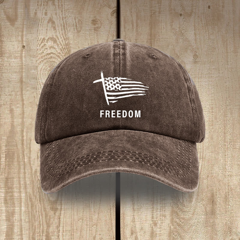 Christianartworkshop Adjustable Cross and FREEDOM Emblem Headwear Washed Hat - Coffee - image 11