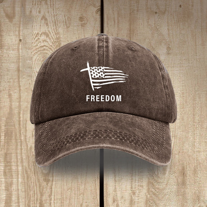 Christianartworkshop Adjustable Cross and FREEDOM Emblem Headwear Washed Hat - Coffee - image 11