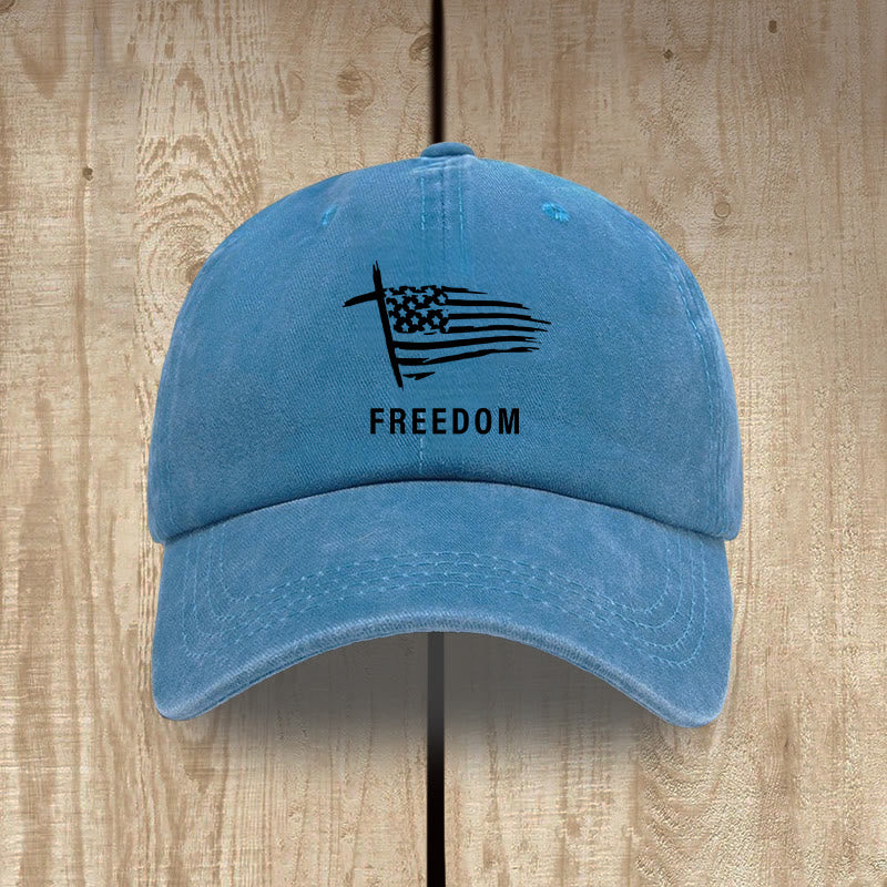 Christianartworkshop Adjustable Cross and FREEDOM Emblem Headwear Washed Hat - Royal Blue - image 8