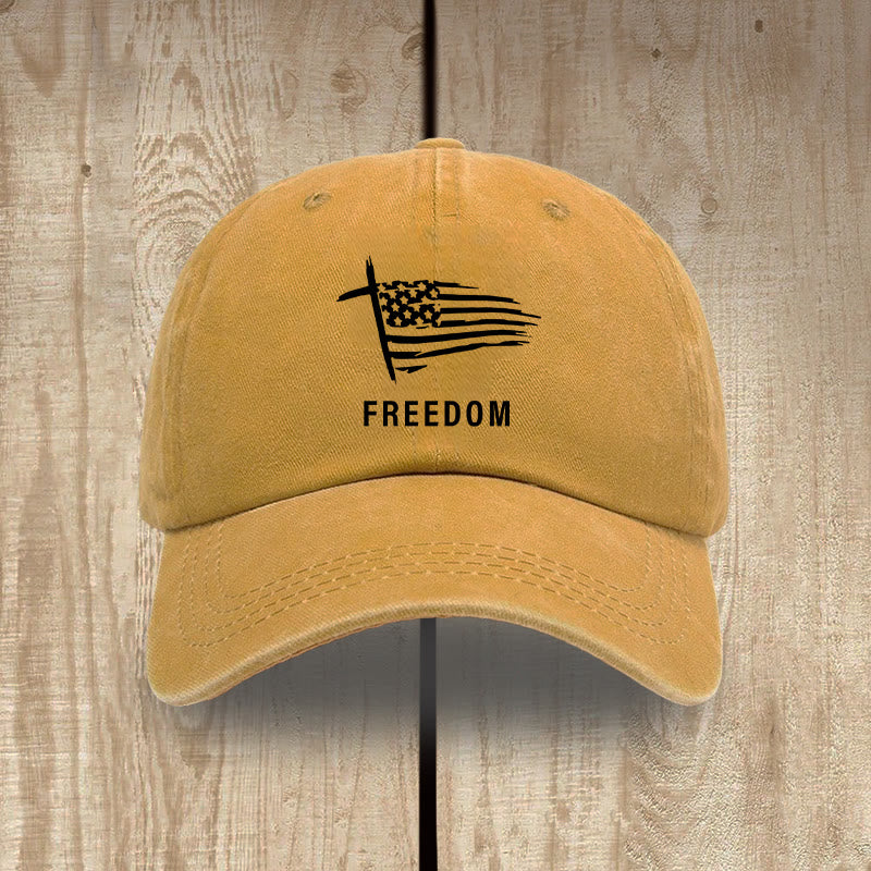 Christianartworkshop Adjustable Cross and FREEDOM Emblem Headwear Washed Hat - Yellow - image 16
