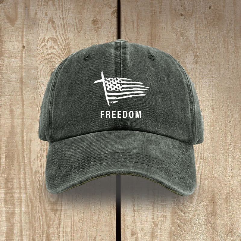 Christianartworkshop Adjustable Cross and FREEDOM Emblem Headwear Washed Hat - Army Green - image 0
