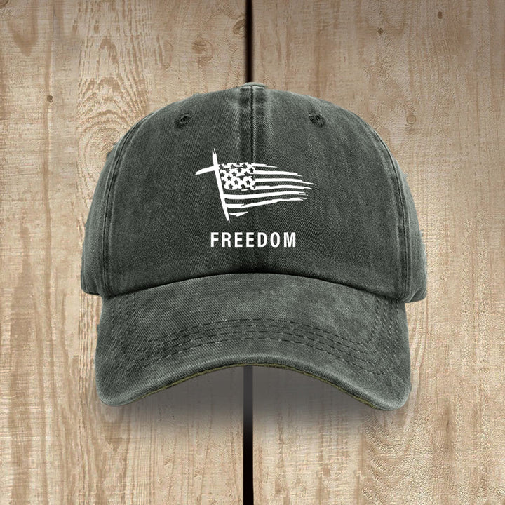 Christianartworkshop Adjustable Cross and FREEDOM Emblem Headwear Washed Hat - Army Green - image 0