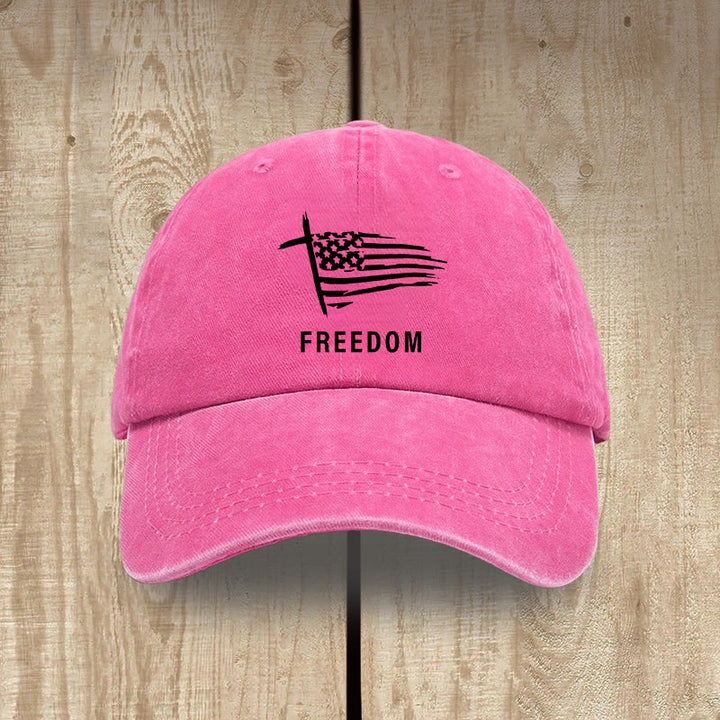 Christianartworkshop Adjustable Cross and FREEDOM Emblem Headwear Washed Hat - Rose - image 13