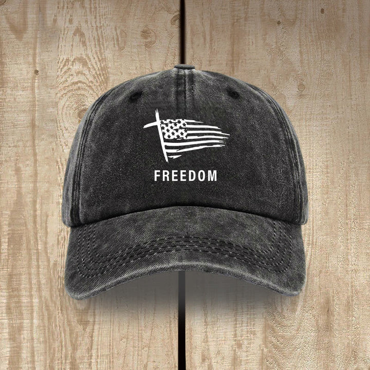 Christianartworkshop Adjustable Cross and FREEDOM Emblem Headwear Washed Hat - Black - image 2