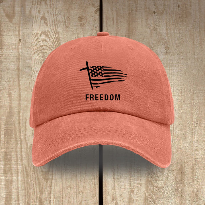 Christianartworkshop Adjustable Cross and FREEDOM Emblem Headwear Washed Hat - Orange - image 15