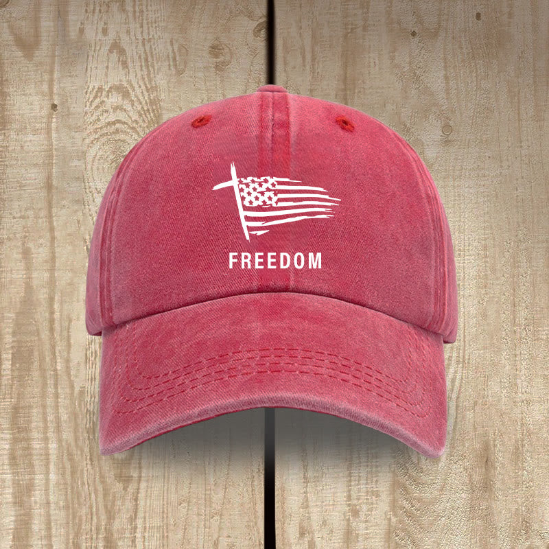 Christianartworkshop Adjustable Cross and FREEDOM Emblem Headwear Washed Hat - Red - image 12