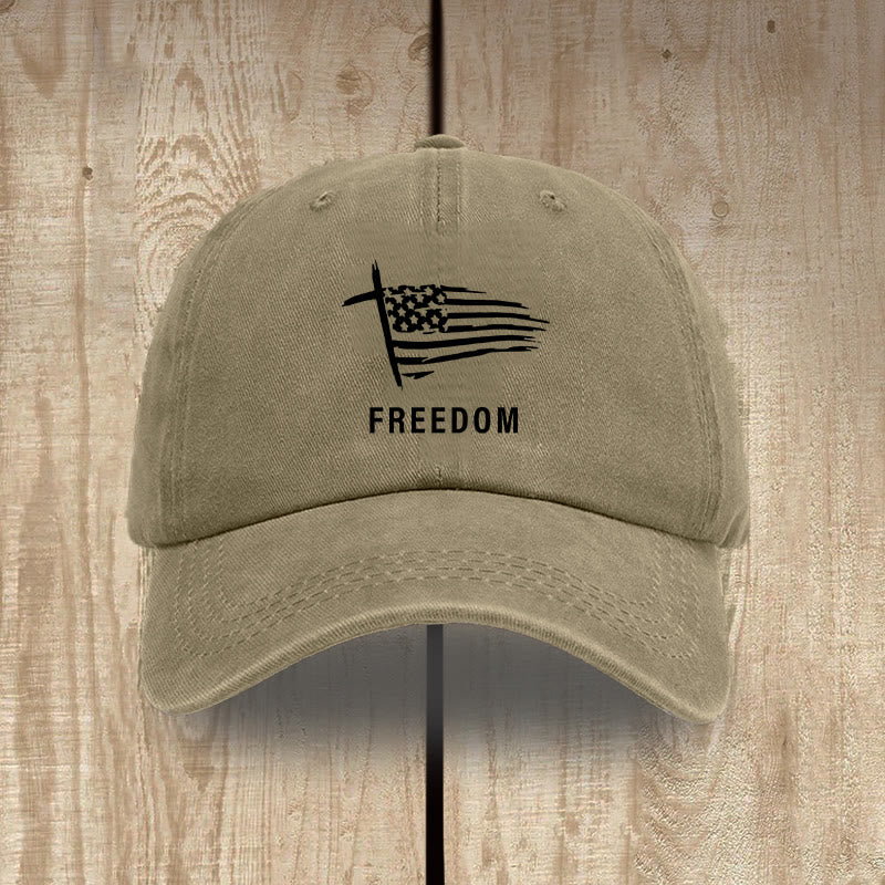 Christianartworkshop Adjustable Cross and FREEDOM Emblem Headwear Washed Hat - Khaki - image 10