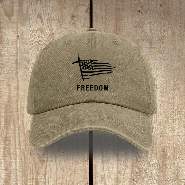 Christianartworkshop Adjustable Cross and FREEDOM Emblem Headwear Washed Hat - Khaki - image 10