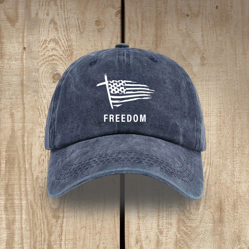 Christianartworkshop Adjustable Cross and FREEDOM Emblem Headwear Washed Hat - Navy Blue - image 9
