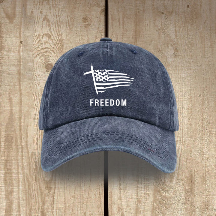Christianartworkshop Adjustable Cross and FREEDOM Emblem Headwear Washed Hat - Navy Blue - image 9