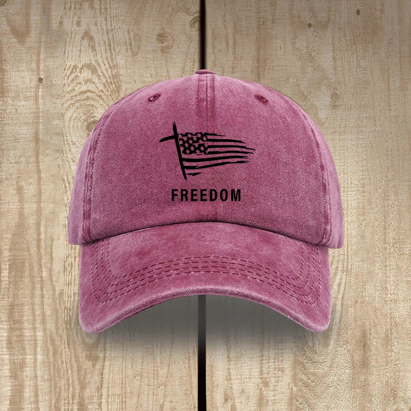 Christianartworkshop Adjustable Cross and FREEDOM Emblem Headwear Washed Hat - Wine - image 14