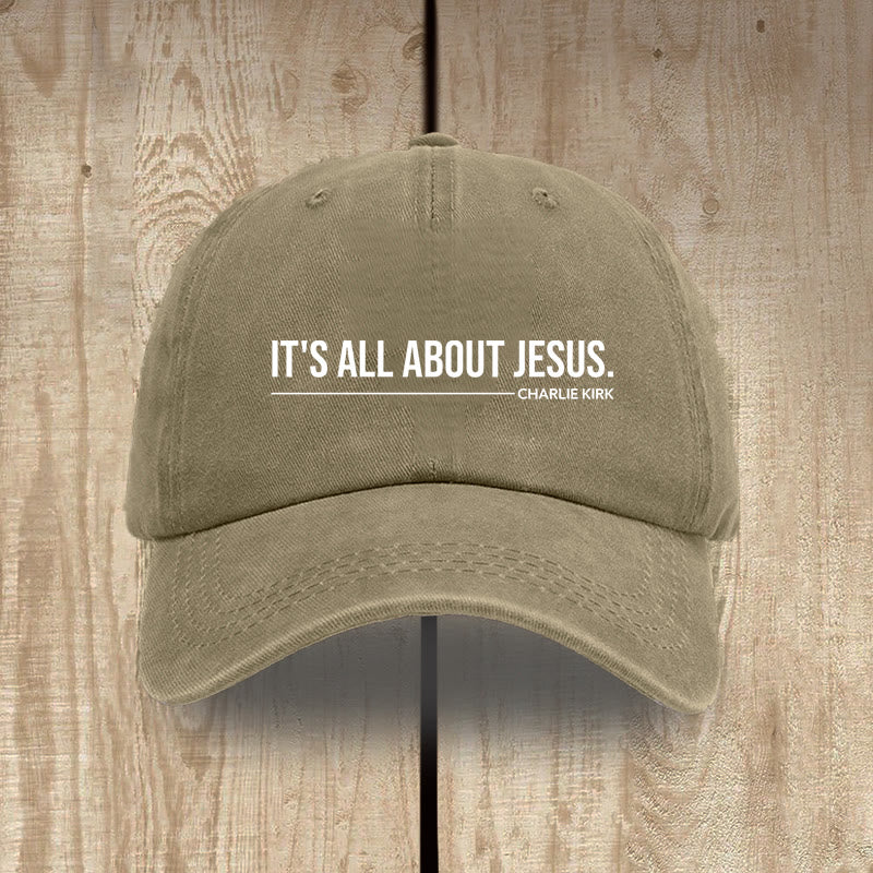 Christianartworkshop Everyday Washed Cotton Cap: It's All About Jesus - Khaki - image 10