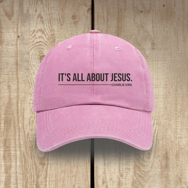 Christianartworkshop Everyday Washed Cotton Cap: It's All About Jesus - Pink - image 12