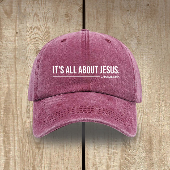 Christianartworkshop Everyday Washed Cotton Cap: It's All About Jesus - Wine - image 14