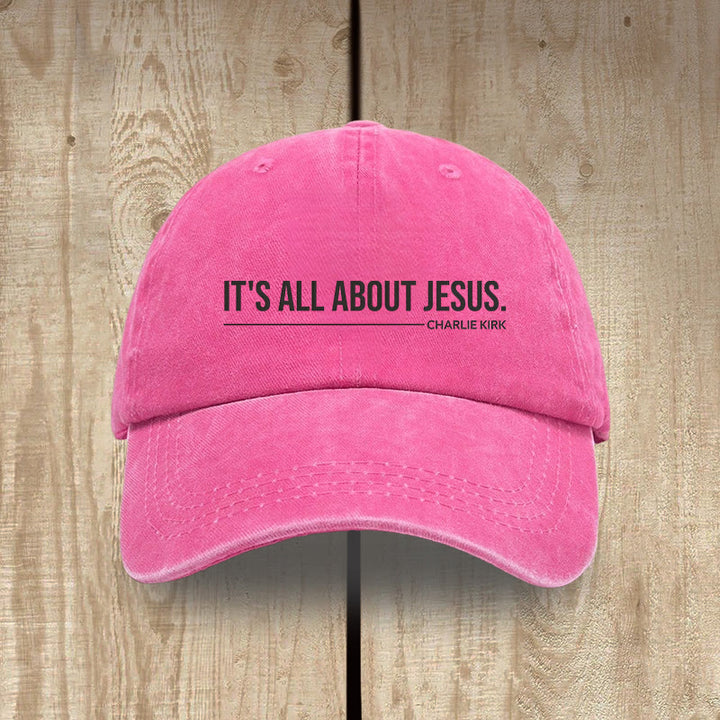Christianartworkshop Everyday Washed Cotton Cap: It's All About Jesus - Rose - image 13