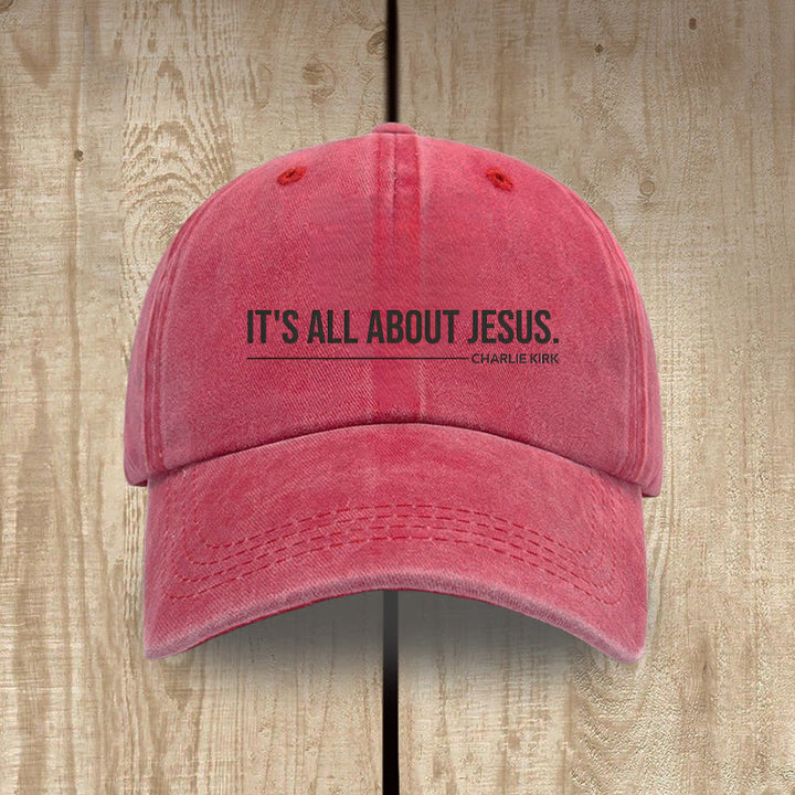 Christianartworkshop Everyday Washed Cotton Cap: It's All About Jesus - Red - image 6