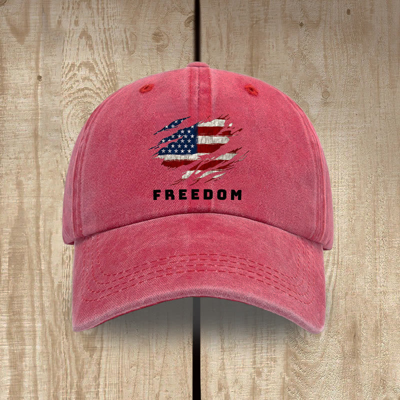 Christianartworkshop Patriotism Washed Hat with Distressed American Flag & FREEDOM Print - Red - image 10