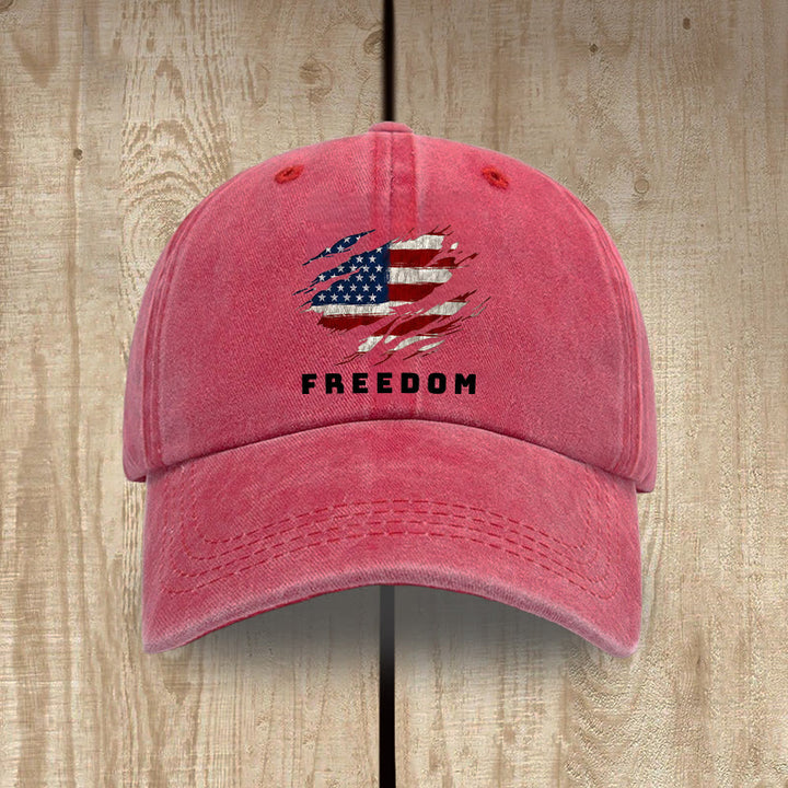 Christianartworkshop Patriotism Washed Hat with Distressed American Flag & FREEDOM Print - Red - image 10