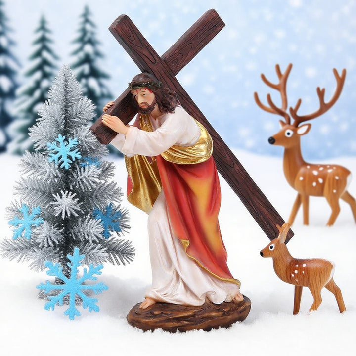 Christianartworkshop Christmas Jesus Carrying Cross Desktop Ornament with Thorn Crown - Jesus with Cross - image 0