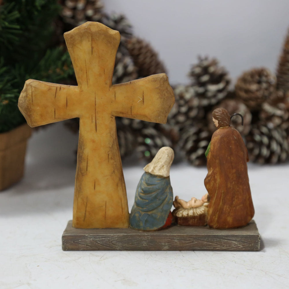 Christianartworkshop Vintage PEACE Cross Nativity Scene Holy Family Figurine - image 1