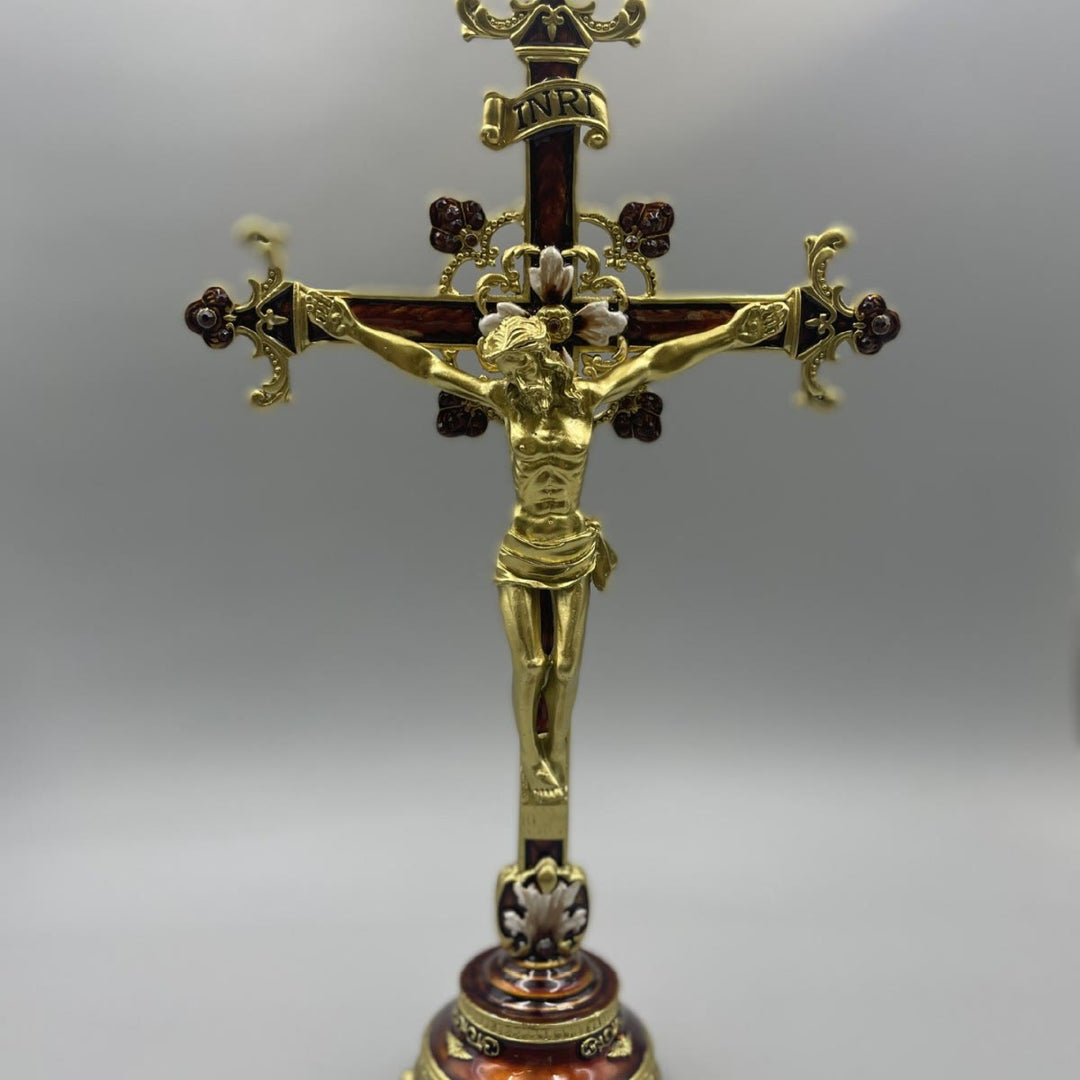 Christianartworkshop INRI Inscribed Crucifix Desktop Ornament with Ornate Craftsmanship - Golden - image 0