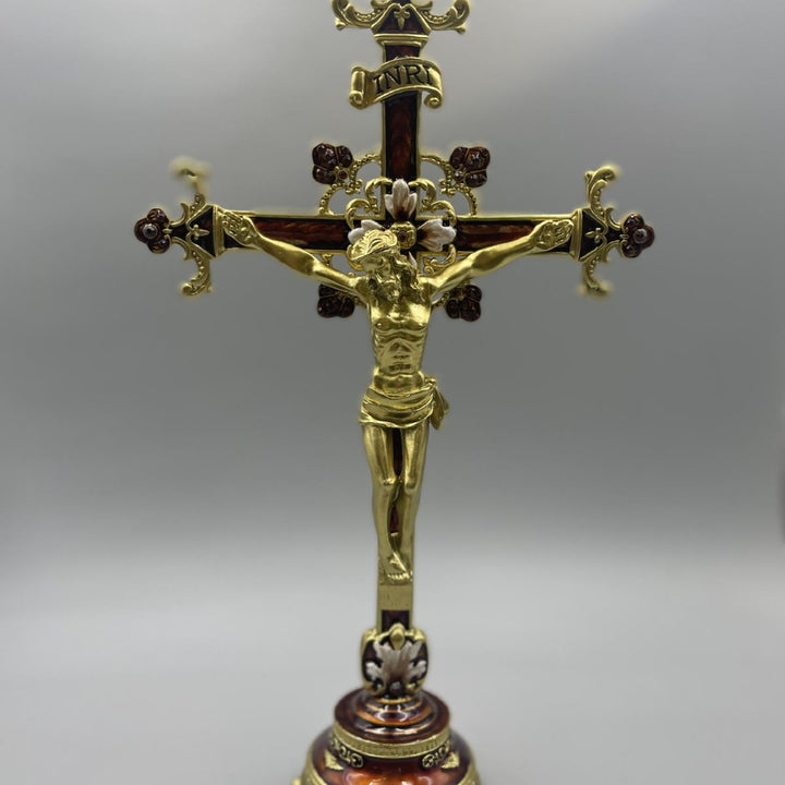 Christianartworkshop INRI Inscribed Crucifix Desktop Ornament with Ornate Craftsmanship - Golden - image 0