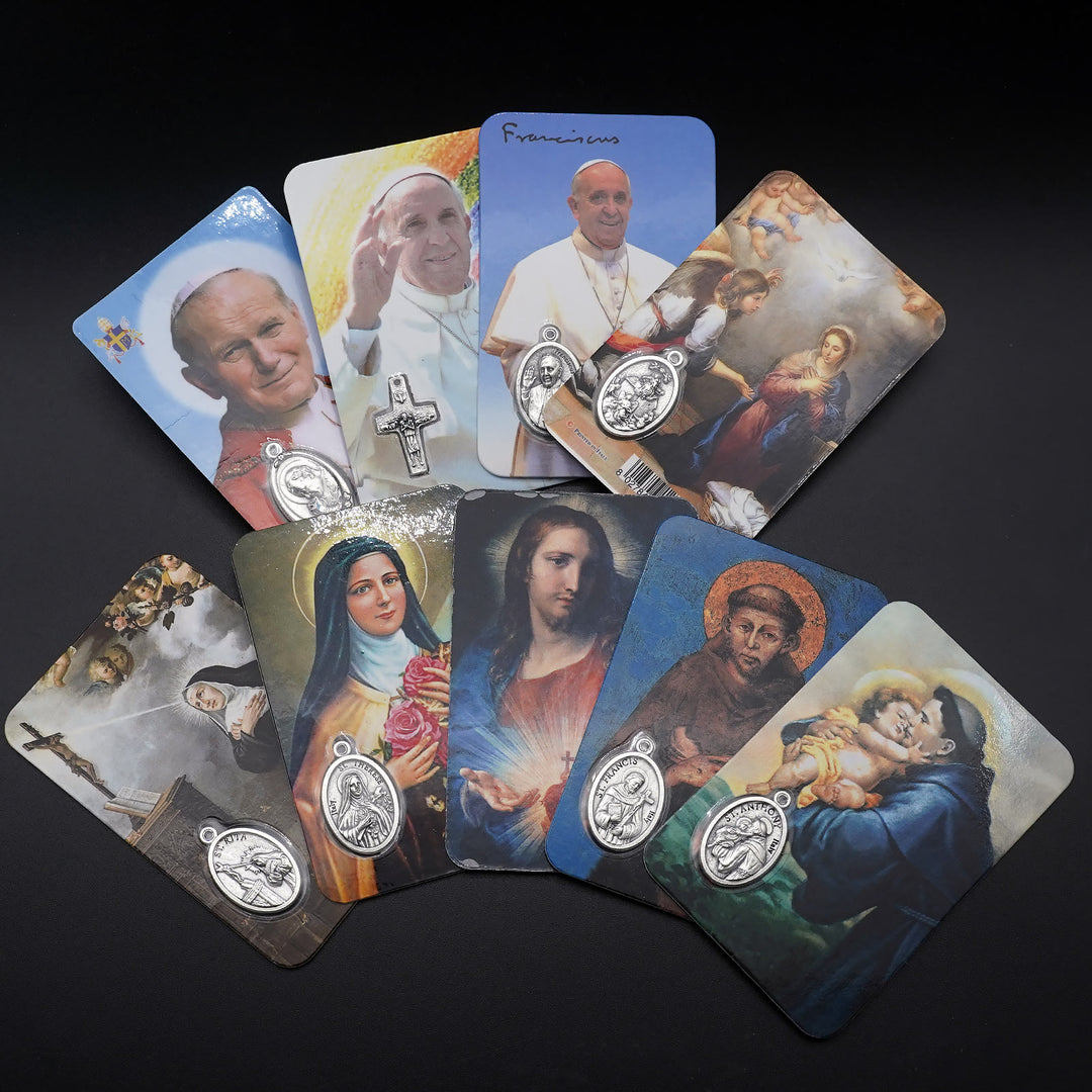 Christianartworkshop Premium Cardstock Double - Sided Saint Cards with Crucifix & Medal - A - image 0
