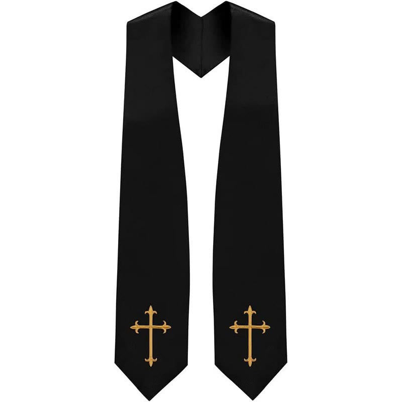 Christianartworkshop Classic Multi-Color Clergy Stole with Sacred Cross Detailing for Worship - Black - Standard Liturgical (270cm Total) - image 0