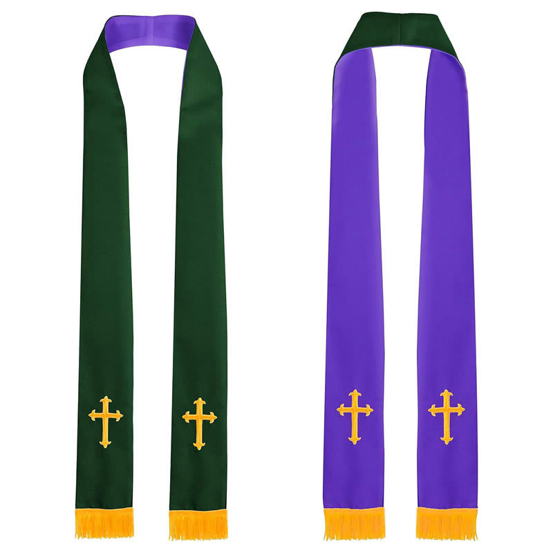Christianartworkshop Colorful Style Versatile Reversible Liturgical Clergy Stole with Golden Tassel Trim - Purple & Green - image 7