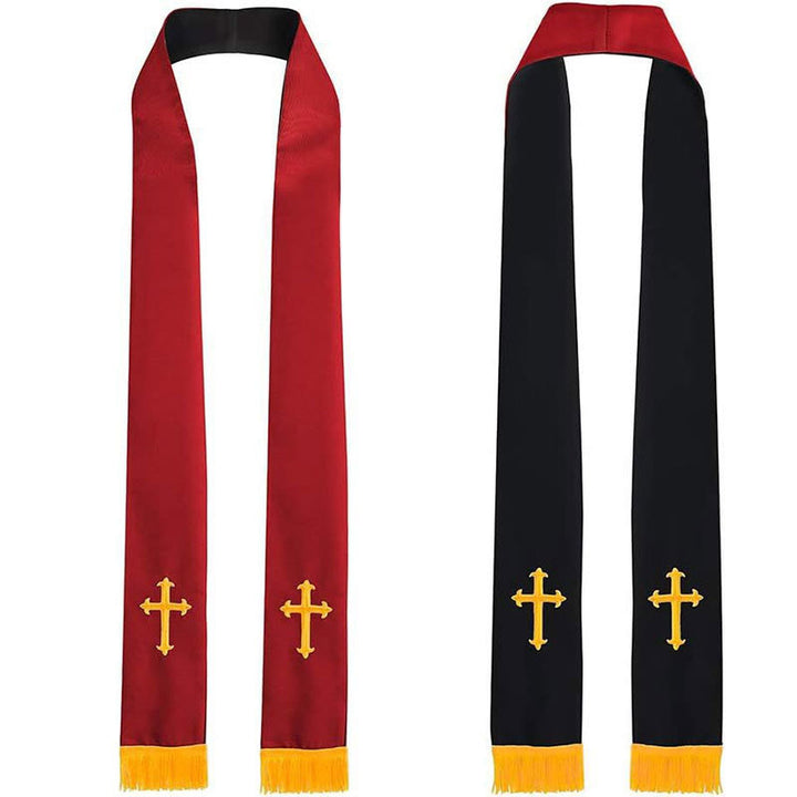Christianartworkshop Colorful Style Versatile Reversible Liturgical Clergy Stole with Golden Tassel Trim - Red & Black - Standard Liturgical (270cm Total) - image 5