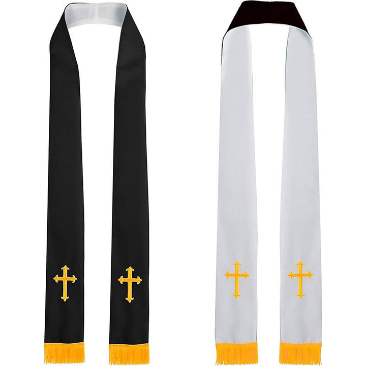 Christianartworkshop Colorful Style Versatile Reversible Liturgical Clergy Stole with Golden Tassel Trim - Black & White - Standard Liturgical (270cm Total) - image 6