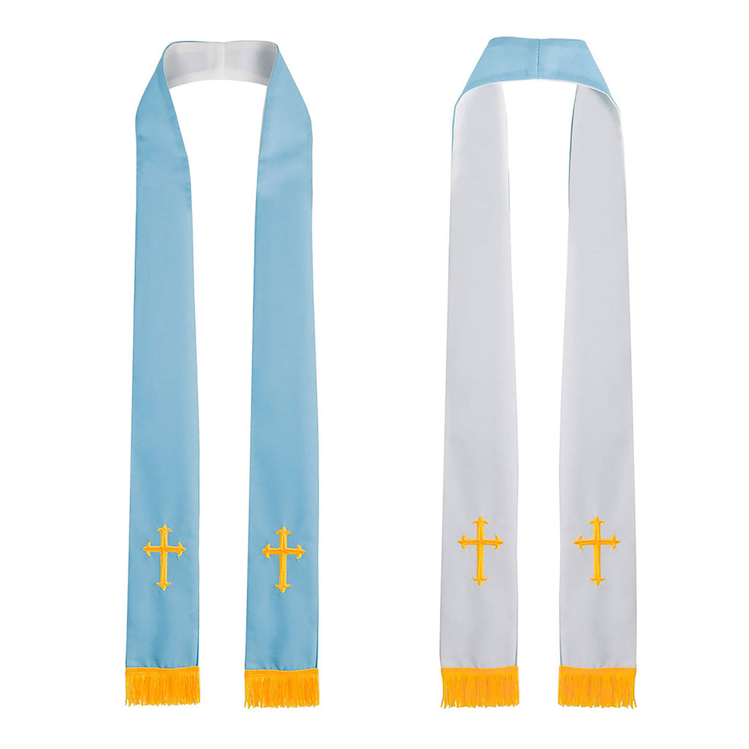 Christianartworkshop Colorful Style Versatile Reversible Liturgical Clergy Stole with Golden Tassel Trim - Blue & White - Standard Liturgical (270cm Total) - image 0