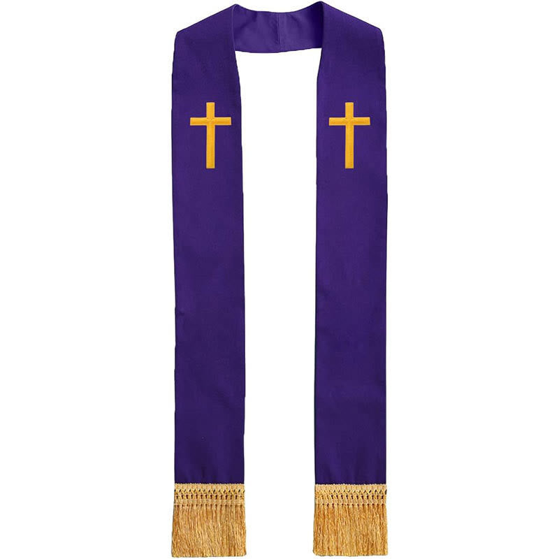 Christianartworkshop Traditional Multi-Color Clergy Stole with V-Neck & Straight Neck - Purple (Straight Neck) - image 16