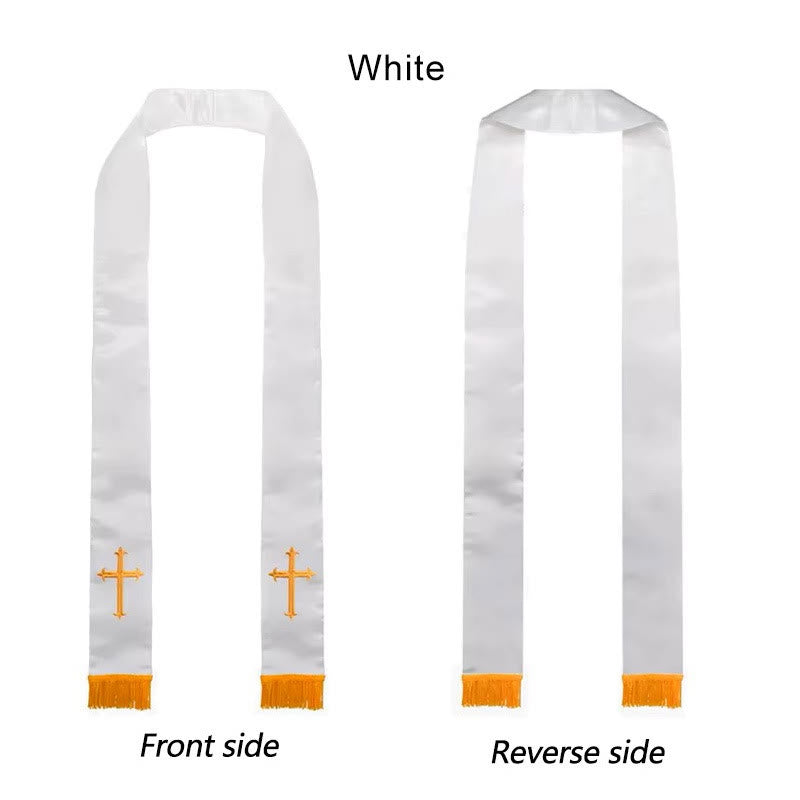Christianartworkshop Straight Neck Multi-Color Clergy Stole with Elegant Tassel Trim - White - Standard Liturgical (270cm Total) - image 1