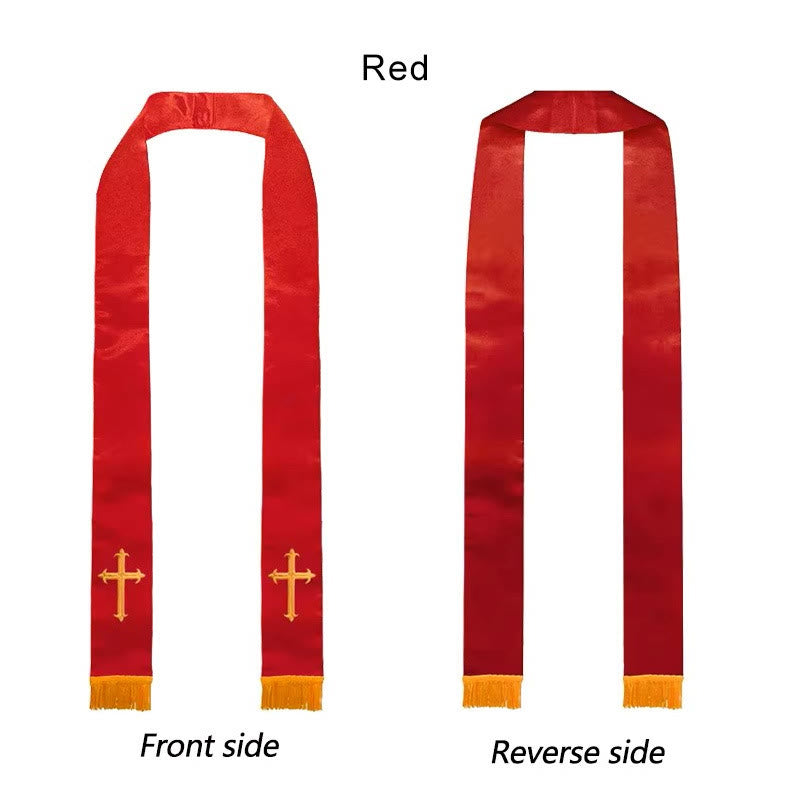 Christianartworkshop Straight Neck Multi-Color Clergy Stole with Elegant Tassel Trim - Red - Standard Liturgical (270cm Total) - image 0