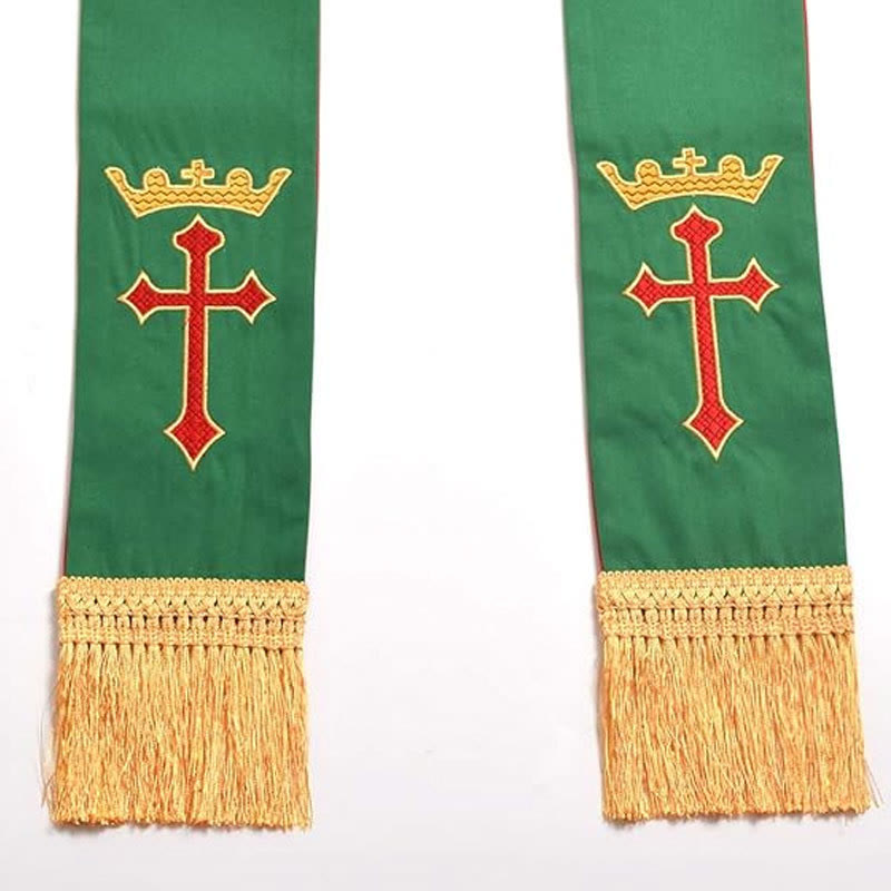Christianartworkshop Red and Green Reversible Clergy Stole Featuring Cross and IHS Monogram - image 1