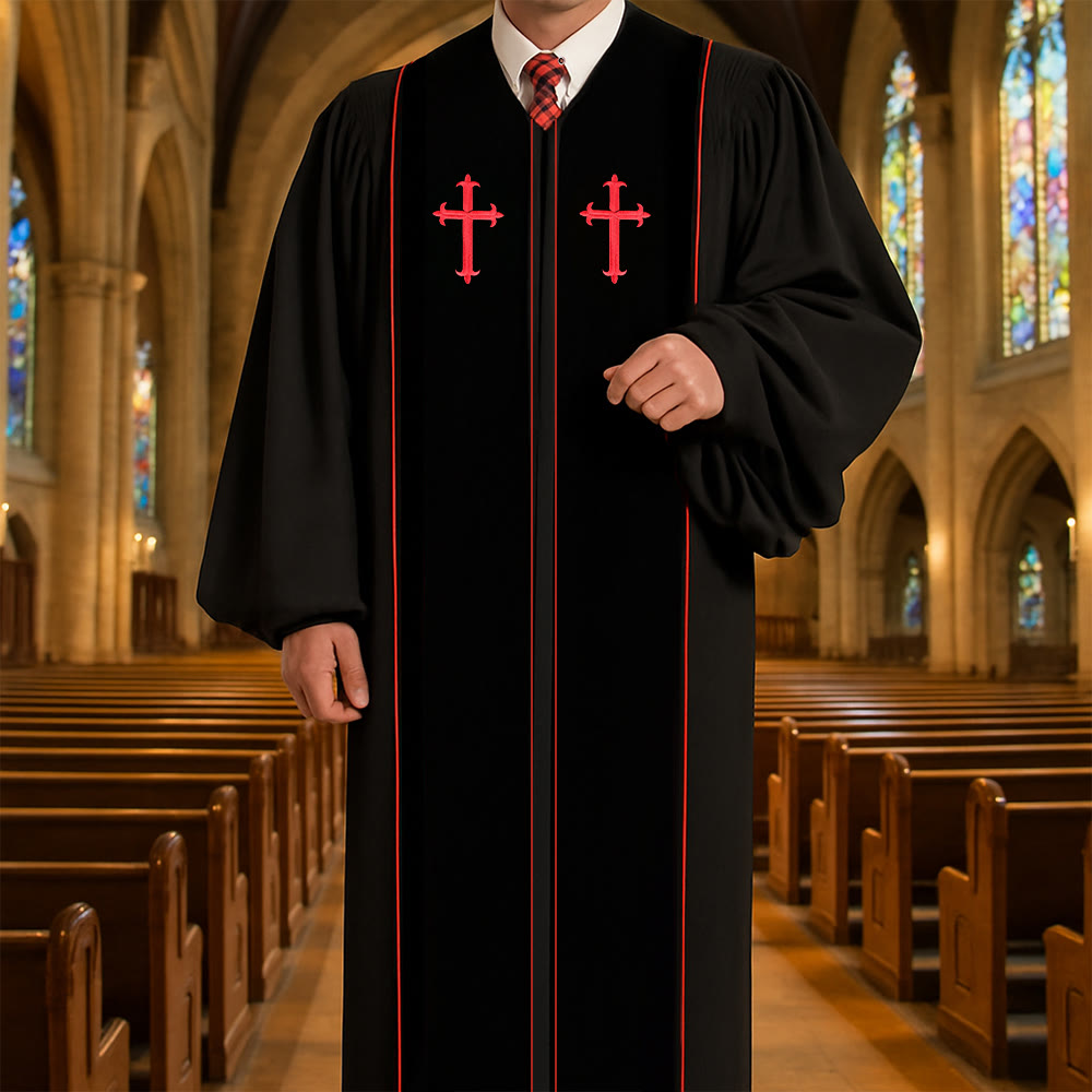 Christianartworkshop Traditional Black Cassock with Red Cross Embroidery & Formal Design - Black - 3XL - image 0